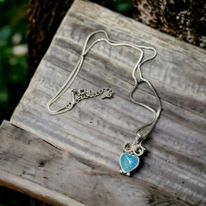 1 LEFT! Blue Owl Silver Necklace